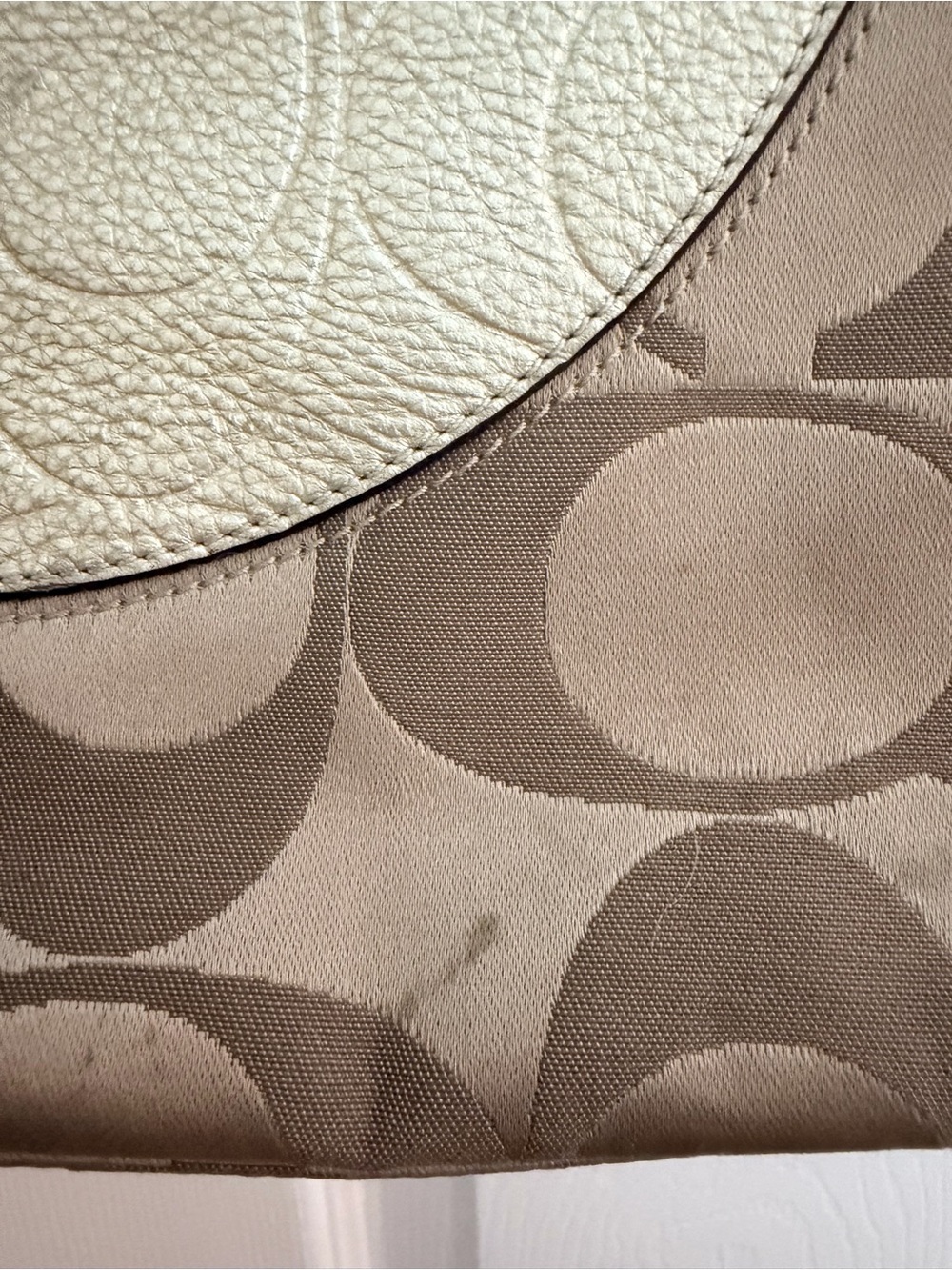Coach Taupe Signature Canvas Tote with Cream Leather Accent - Picture 6 of 10